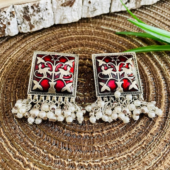 Oxidized German Silver Stud Earrings Afghan Bollywood Indian Bohemian  Hippie Statement Earring Gift for Heri Indian Jewelry - Etsy