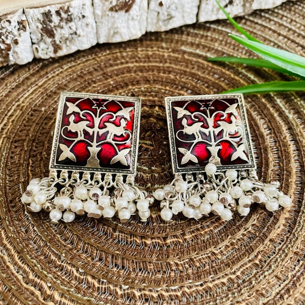 Maroon Color Meenakari Stud Earrings main image 1