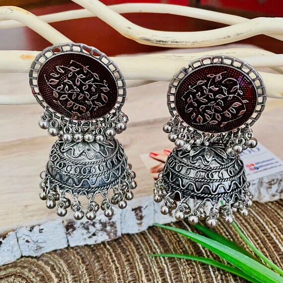 Afghan Oxidized Earrings/silver Finish Oxidised | Etsy | Temple jewellery  earrings, Silver jewellery indian, Girly jewelry