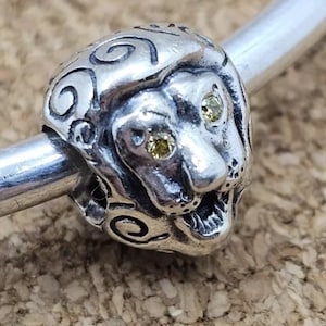 Retired Pandora Sterling Silver Lion Head Charm: Citrine Eyes