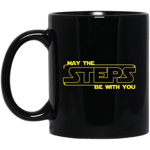 AA 12  Addiction Recovery Black Coffee Mug May The Steps Be With You, Alcoholics Anonymous, 12 Steps,