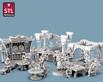 Inn Set - STL Miniatures - RPG Wargames Tabletop Gaming DnD - Mini Figurine Fantasy Bar Tavern Innkeeper Props Thief Wench Bard Bartender