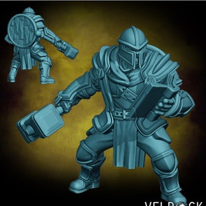 Male Paladin Knight Mini - Velrock Art Miniatures - 3D Printed 28mm Scale - RPG Fantasy Wargame Tabletop Gaming Fighter DnD Soldier Champion