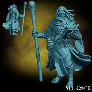 Male Wizard Mini - Velrock Art Miniatures - 3D Printed 28mm Scale - RPG Fantasy Wargame Tabletop Gaming - Mage Sorcerer Warlock Staff