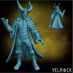 Male Tiefling Warlock Mini - Velrock Art Miniatures - 3D Printed 28mm Scale - RPG Fantasy Wargame Tabletop Gaming Sorcerer Mage Wizard DnD