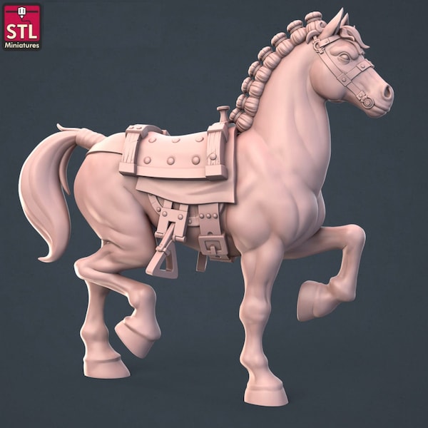 Horse by STL Miniatures - RPG Wargames Dungeons and Dragons Tabletop Gaming - Minis - Figurines - Fantasy Props Mount Pony Mare Stallion