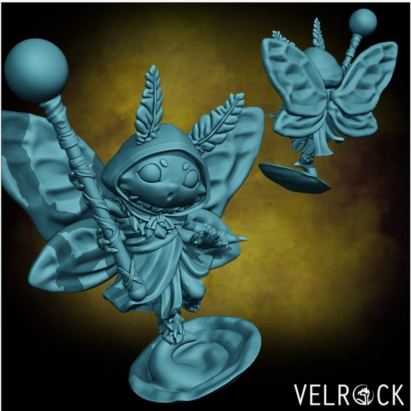 The Charlatan - Curious Critters of Whimsy Isle - Velrock Art Miniatures 3D Printed 28mm RPG Fantasy Tabletop Gaming Butterfly Fairy Mini