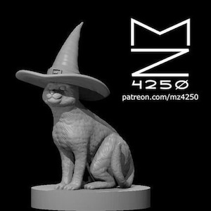 Witch Cat Mini - mz4250 - D&D Pathfinder Fantasy RPG Tabletop Roleplaying Games 28mm Scale Miniature - Monster Familiar Kitty Witch Hat