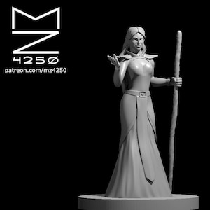 Female Elf Sorceress Miniature - mz4250 - Mage Wizard Warlock Sorcerer D&D Dungeons and Dragons Fantasy RPG Tabletop Games Mini 28mm 1&quot;