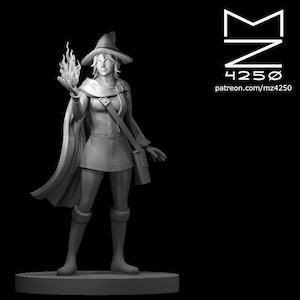 Female Mage Miniature - mz4250 - Witch Wizard Sorcerer Sorceress D&D Dungeons and Dragons Pathfinder Fantasy RPG Tabletop Mini 28mm 1&quot;