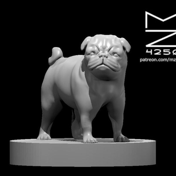 Pug / Armored Pug Mini - mz4250 - D&D Pathfinder Fantasy RPG Tabletop Roleplaying Games 28mm Scale Miniature Familiar Armor Puppy Dog