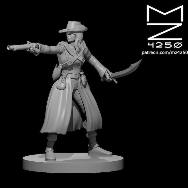 Female Pirate Gunslinger Miniature - mz4250 - Fantasy RPG Tabletop Roleplaying Games Fighter Mini 28mm 1" Scale