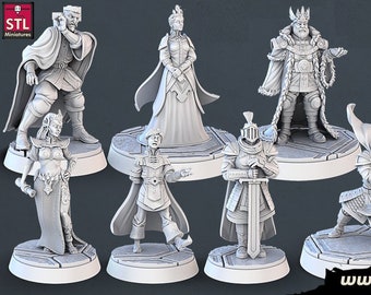 Royal Court Set by STL Miniatures - RPG Wargames Tabletop Gaming - Minis - Figurines Lords King Queen Prince Princess Knight Guard Advisor