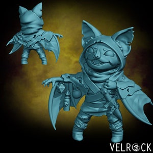 The Swindler - Curious Critters of Whimsy Isle - Velrock Art Miniatures 3D Printed 28mm RPG Fantasy Tabletop Gaming Cute Bat Thief Mini