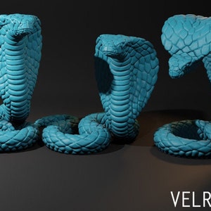 King Cobra Snake Mini - Velrock Art Miniatures - 3D Printed 28mm Scale RPG Fantasy Tabletop Gaming Reptile Familiar Venomous Serpent