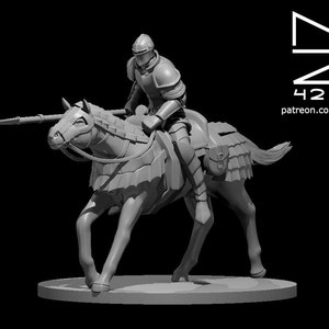 Mounted Knight Miniature - mz4250 - Fighter Spearman Armor D&D Dungeons and Dragons Pathfinder Fantasy RPG Tabletop Mini 28mm 1&quot; Horseman