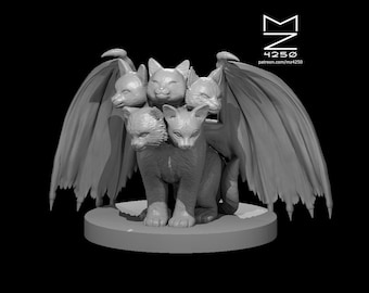 Tiacat Mini - mz4250 - D&D Pathfinder Fantasy RPG Tabletop Roleplaying Games 28mm Scale Miniature - Tabby Siamese Persian Kitty Cat Hydra