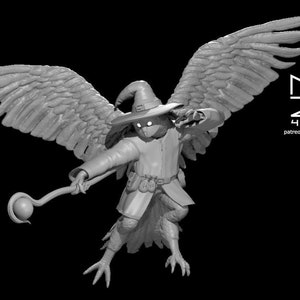 Owlfolk Wizard Miniature - mz4250 - D&D Dungeons and Dragons Fantasy RPG Tabletop Games Mini 28mm 1&quot; Owl Sorcerer Character Adventurer
