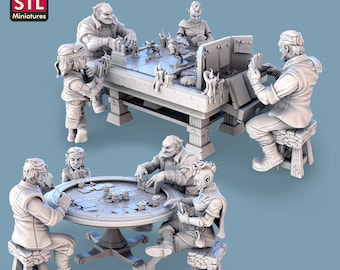 Card Players Set - STL Miniatures - RPG Wargames Tabletop Gaming DnD - Mini Figurine NPC Poker Table DnD Table Casino Chips Cards