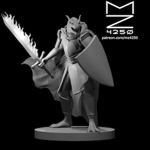 Dragonborn Paladin Miniature - mz4250 - Hexblade Fighter Swordsman Knight D&D Dungeons and Dragons Pathfinder Fantasy RPG Tabletop Mini