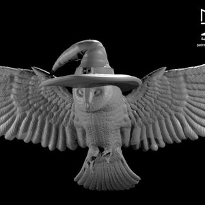 Owl Wizard Mini w/ Stand- mz4250 - D&D Pathfinder Fantasy RPG Tabletop Roleplaying Games 28mm Scale Miniature Mage Sorcerer Hat Familiar