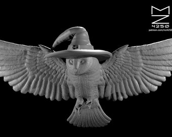 Owl Wizard Mini w/ Stand- mz4250 - D&D Pathfinder Fantasy RPG Tabletop Roleplaying Games 28mm Scale Miniature Mage Sorcerer Hat Familiar
