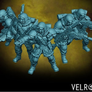 Tempest Guardsmen Outcasts - Velrock Art Miniatures - 3D Printed 28mm Scale - Sci-Fi RPG Tabletop Wargame Mini Guard Troop Soldier Army