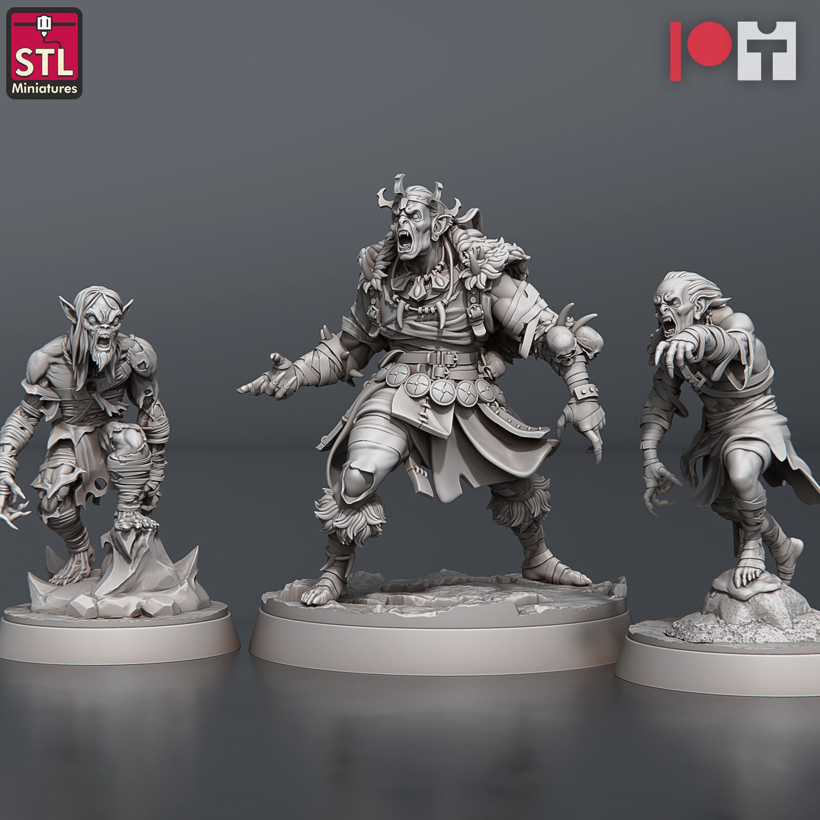 Ghoul King Set - STL Miniatures - RPG Wargames Tabletop Gaming DnD 3D Printed Mini Figurine Fantasy Monster Zombie Undead Leader Boss Guards