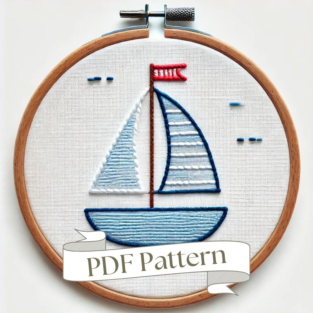 Sailboat & Plane Embroidery Pattern, DIY Hand Stitch (PDF Pattern)