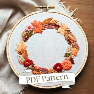 Fall Leaves Embroidery Pattern Autumn Embroidery Pattern Fall Embroidery Pattern DIY Instant Download Fall Wreath Hand Embroidery Pattern
