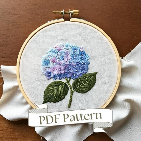 Hydrangea Embroidery Pattern: Easy Floral DIY (PDF Pattern)