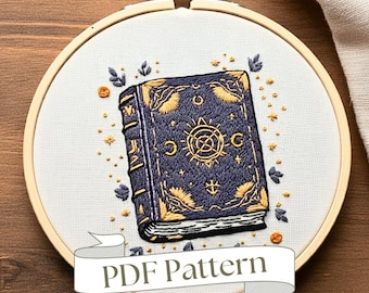 Wizard Tome Hand Embroidery Pattern: Fantasy Book Design (PDF Pattern)
