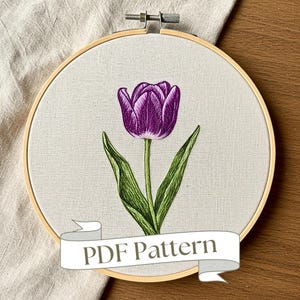 Tulip Embroidery Pattern Easy Floral Embroidery Pattern Beginner Flower Embroidery Easy PDF Pattern DIY Embroidery Hand Embroidery Design