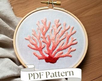 Coral Embroidery Pattern, Beach Lover DIY (PDF Pattern)