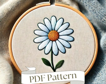 Motif de broderie main marguerite : bricolage floral facile (Modèle PDF)
