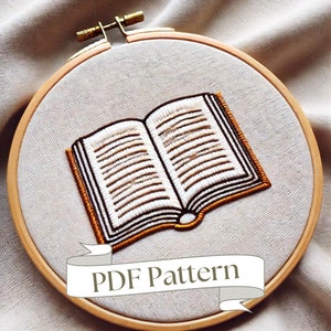 Open Book Embroidery Pattern Book Embroidery Pattern Book Lover Embroidery Bookish Embroidery PDF Pattern DIY Embroidery Hand Embroidery