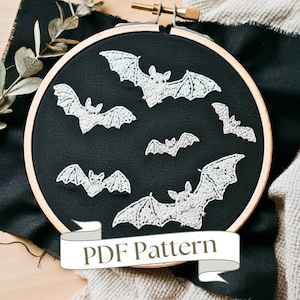 Motif de broderie chauves-souris Motif de broderie d&#39;Halloween Motif de broderie automne Motif de broderie à la main bricolage Téléchargement instantané Motif PDF facile