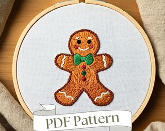 Gingerbread Man Christmas Embroidery Pattern: Beginner DIY Ornament (PDF Pattern)