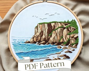 Motif de broderie vagues de l'océan : scène de plage à faire soi-même (Modèle PDF)
