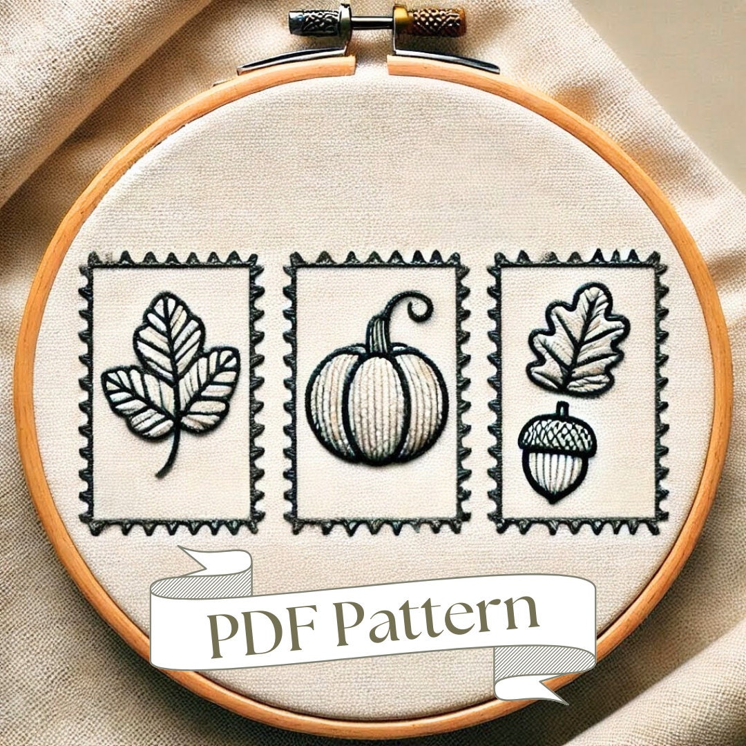 Fall Pumpkin Embroidery Pattern: Autumn Leaves, Acorn (PDF Pattern) - Etsy