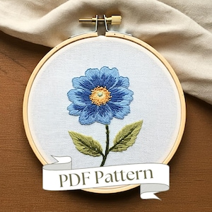 Cornflower Embroidery Pattern Easy Floral Embroidery Pattern Beginner Embroidery Easy PDF Pattern DIY Blue Flowers Hand Embroidery Design