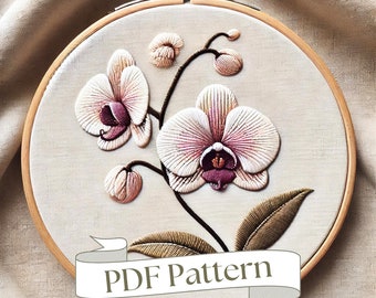 Orchid Embroidery Pattern Easy Floral Embroidery Pattern Beginner Embroidery Easy PDF Pattern DIY Embroidery Hand Embroidery Design Easy