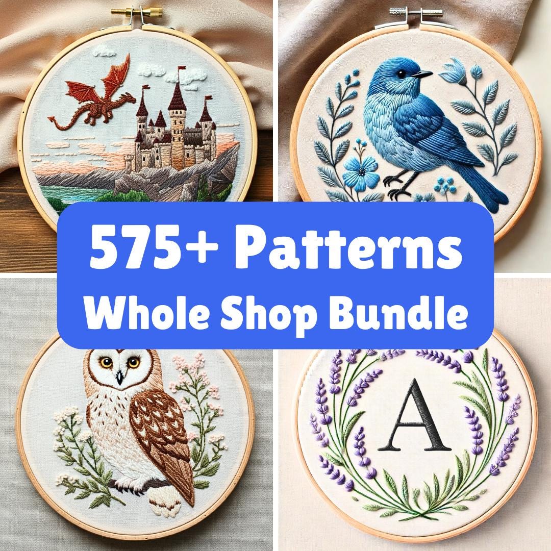 WHOLE SHOP BUNDLE Hand Embroidery Pattern Collection Embroidery Pattern Bundle Lifetime Access Current and Future Designs Hand Embroidery