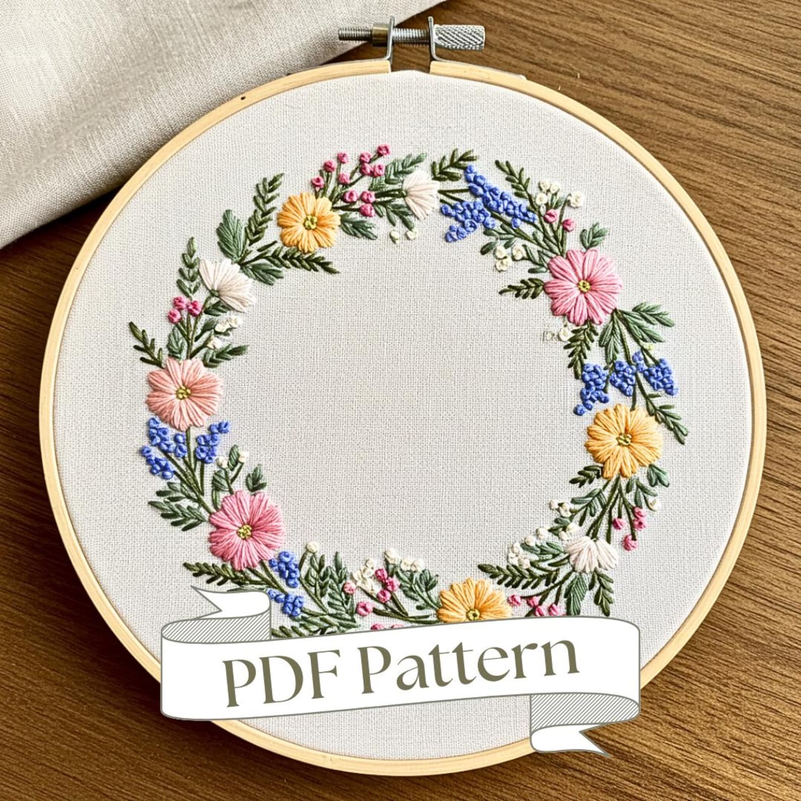 Floral Wreath Embroidery Pattern, Beginner DIY (PDF Pattern) - Etsy