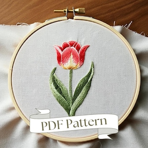 Tulip Embroidery Pattern Easy Floral Embroidery Pattern Beginner Flower Embroidery Easy PDF Pattern DIY Embroidery Hand Embroidery Design