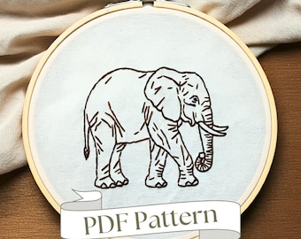 オリジナル象のデザイン 象の刺繍パターンセット：初心者向けDIY花動物デザイン（PDF