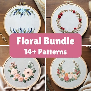 MINI BUNDLE Floral Hand Embroidery Pattern Bundle Floral Embroidery Pattern Spring Hand Embroidery Patterns Lifetime Access Bundle