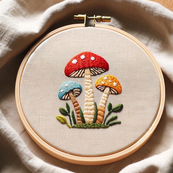 キノコアート作品 ベトナム刺繍画 毒きのこToadstools|草間彌生Yayoi Kusama