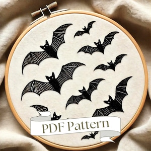 Motif de broderie chauves-souris Motif de broderie d&#39;Halloween Motif de broderie automne Motif de broderie à la main bricolage Téléchargement instantané Motif PDF facile