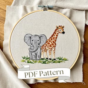 Elephant & Giraffe Embroidery Pattern: Zoo Nursery Decor (PDF Pattern)